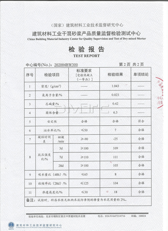 無(wú)機(jī)納米抗裂劑檢測(cè)參數(shù)